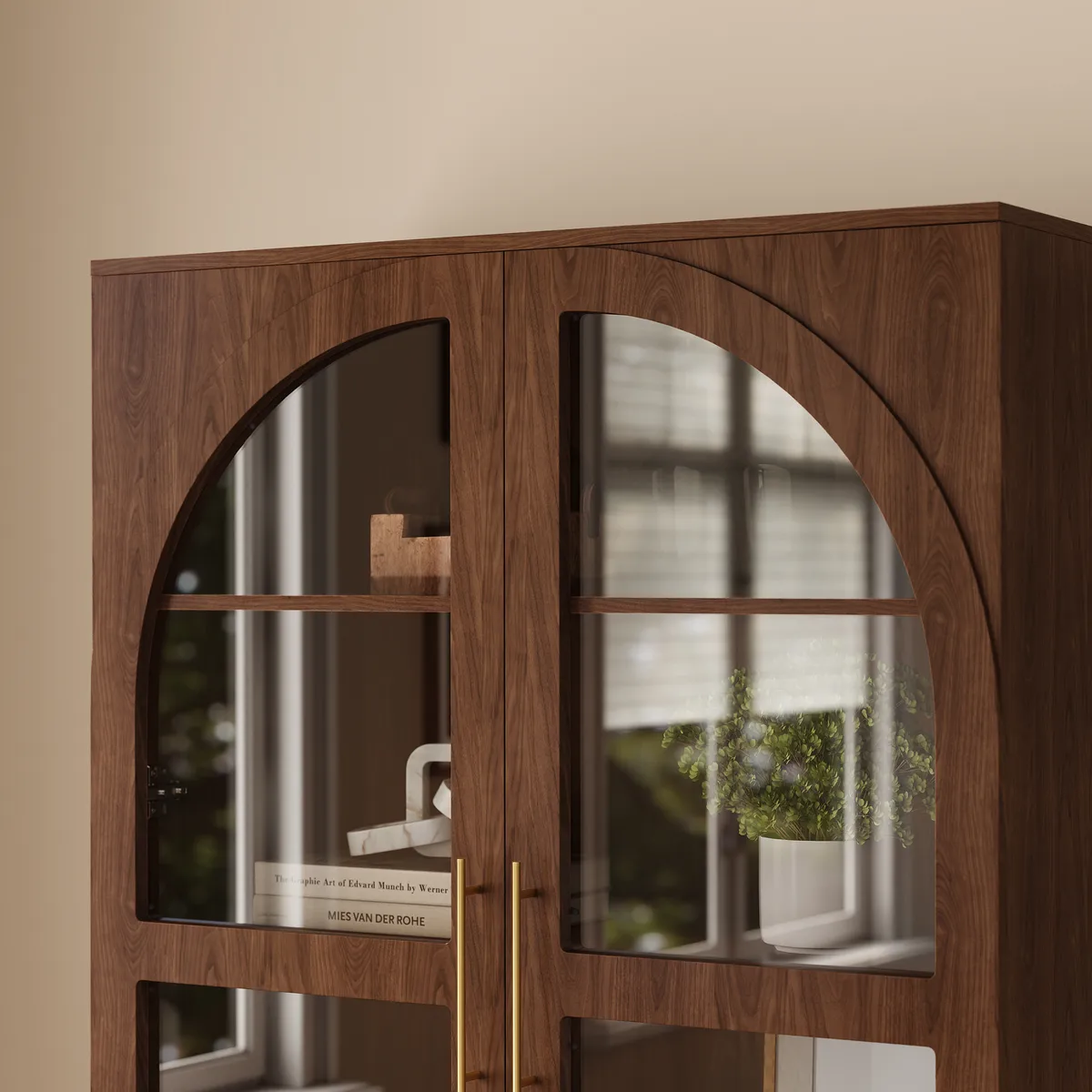Arune Glass Tall Display Cabinet with Drawers & LED Light — image 20