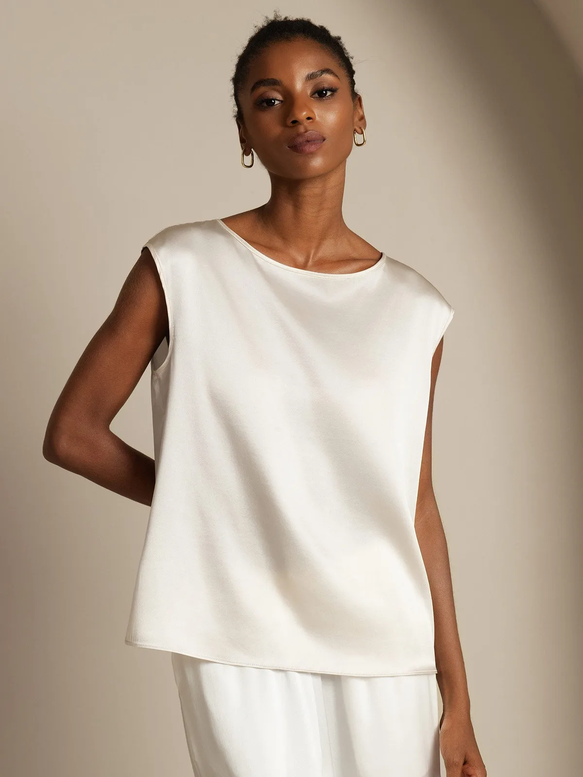 19Momme Silk Cap Sleeve Round Neck Women's Top — image 3