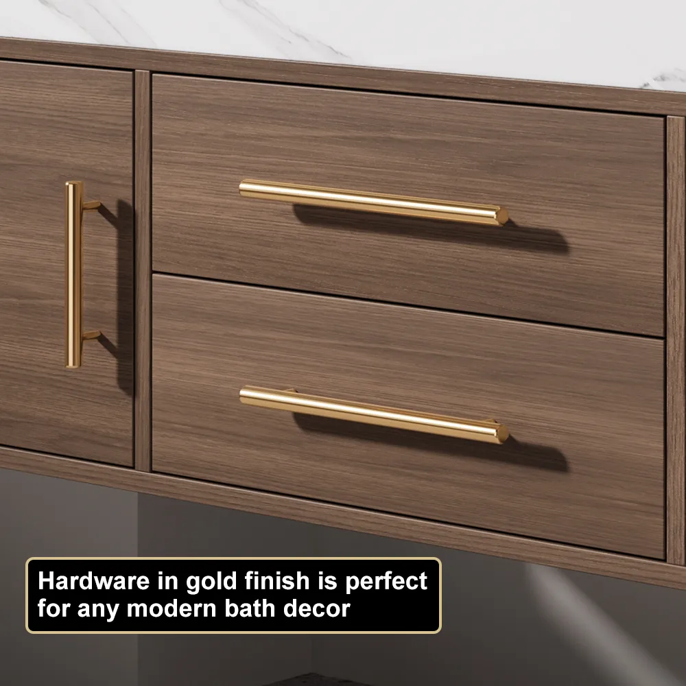 59" Double Sink Bathroom Vanity with Gold Handles – Walnut Modern Floating Vanity — image 8