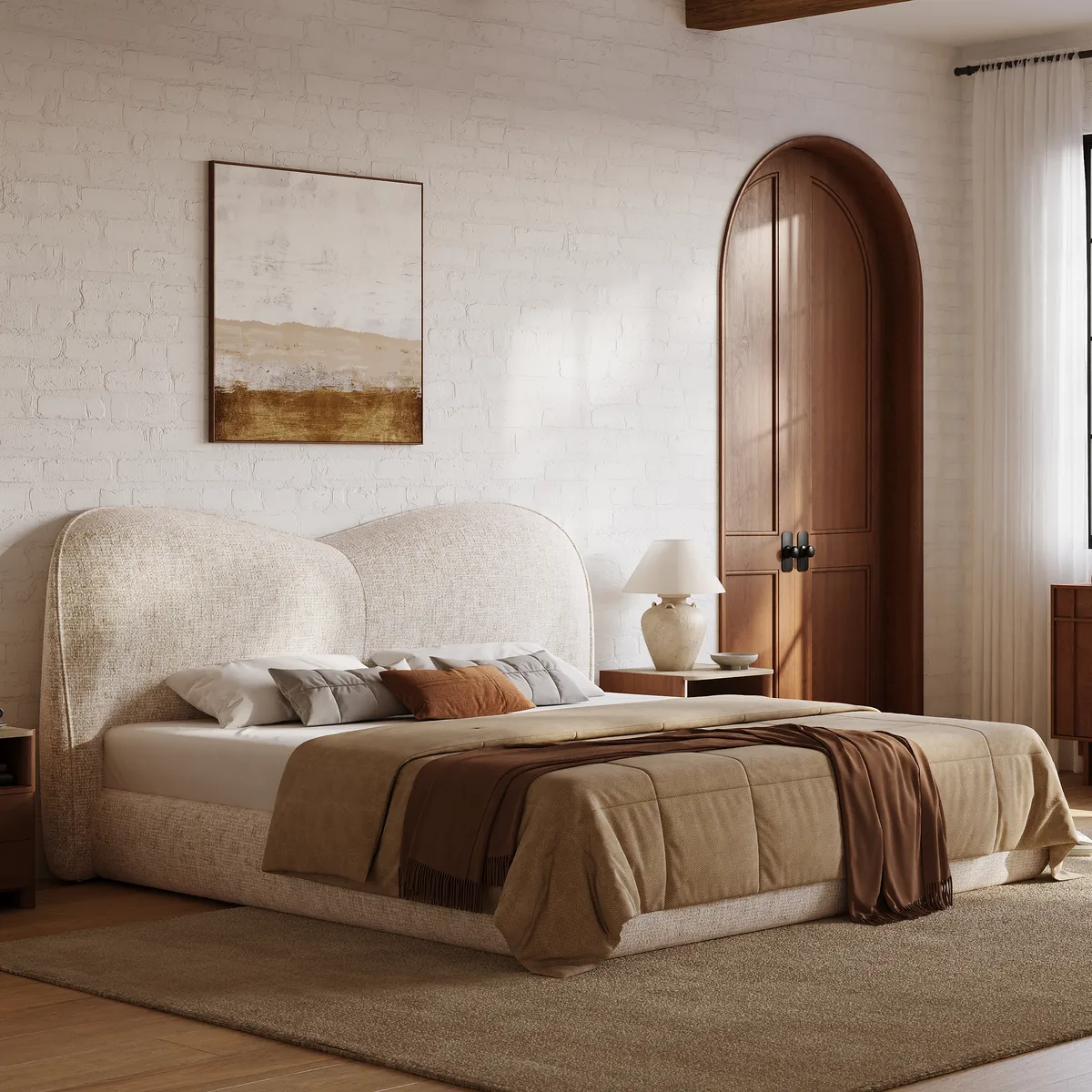 Modern King Size Chenille Upholstered Bed — image 2