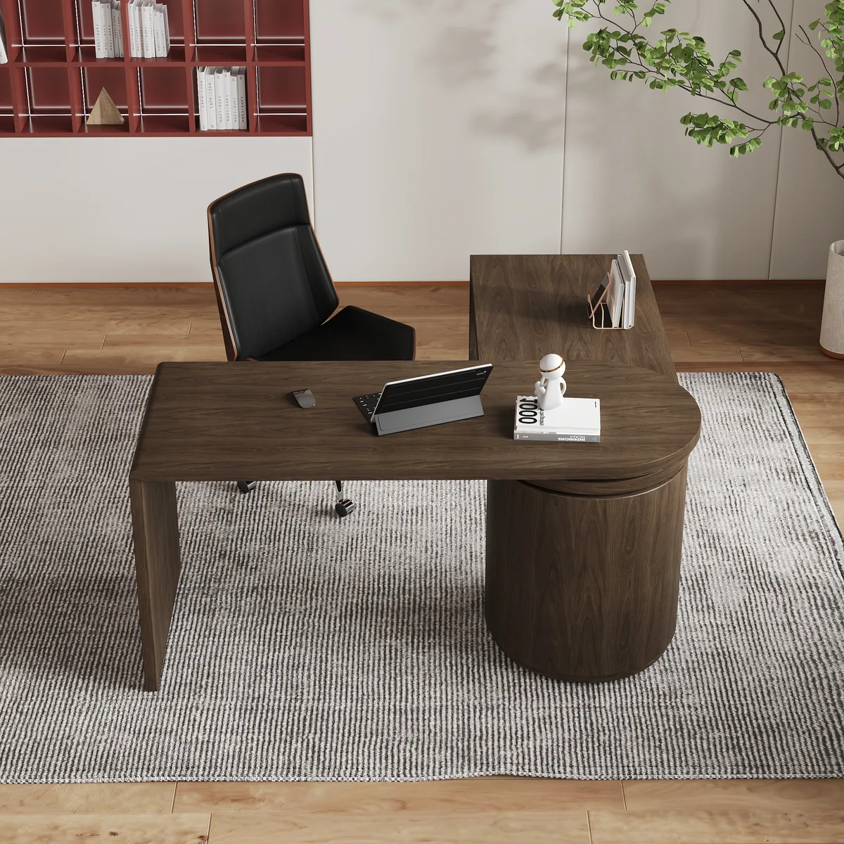 Modern 60" L-Shaped Walnut Office Desk with Drawers, Rotating Design — image 15
