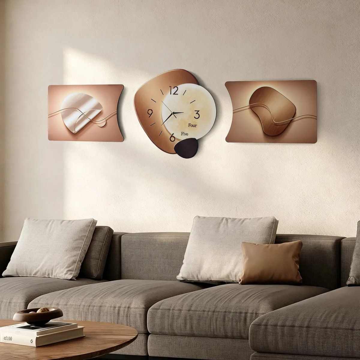 3-Piece Pebble-Shaped Battery-Operated Wall Clock with Acrylic and MDF Panels — image 3