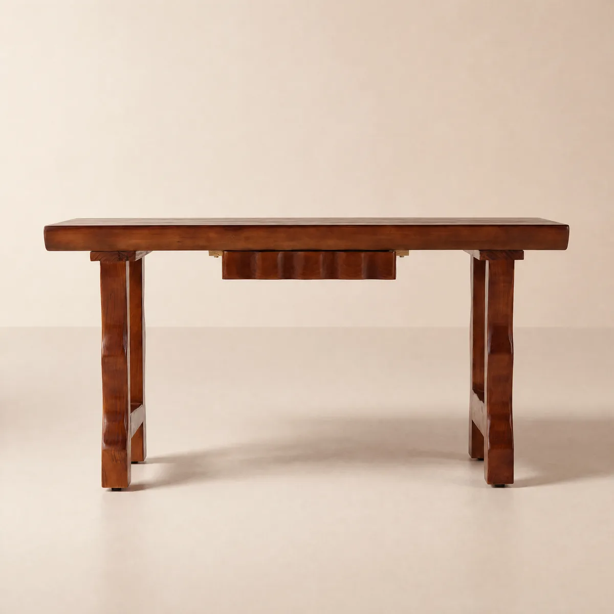 59.1" Modern Walnut Home Office Desk with Drawer Storage Rubberwood Desk — image 5