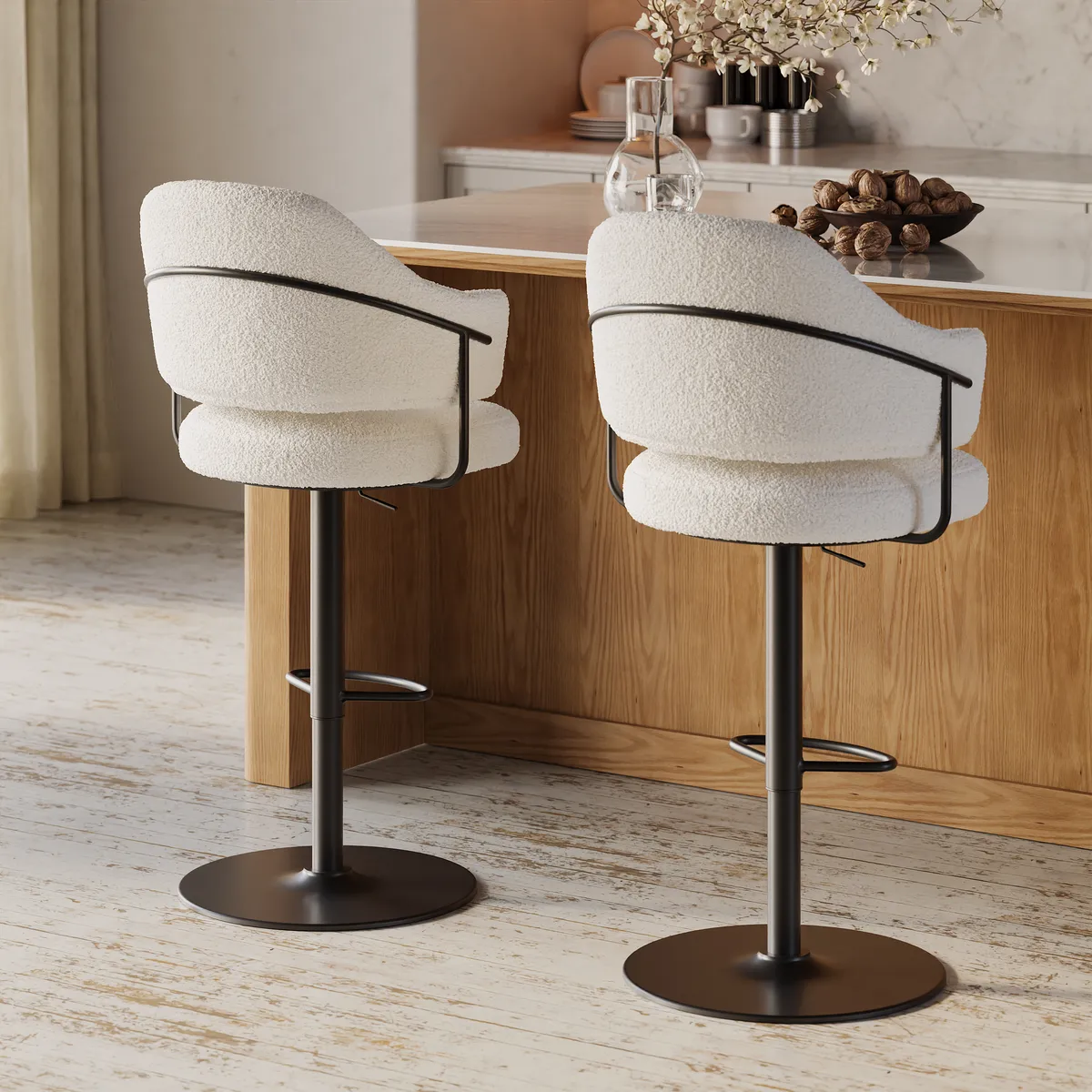 Modern Boucle Adjustable Counter Stool with Swivel Base — image 6