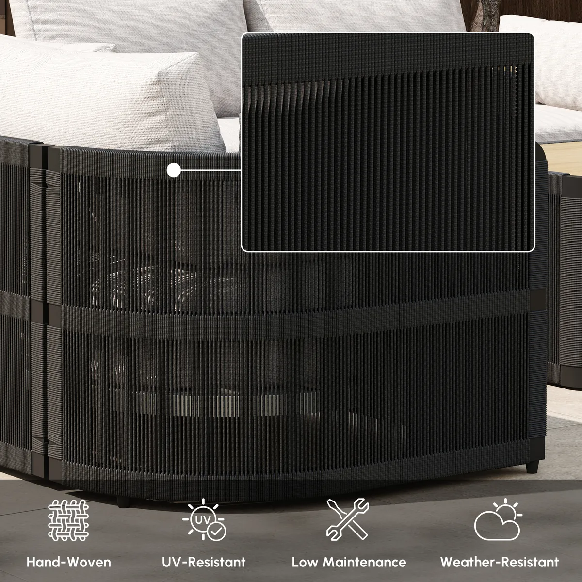 Costra Modern Aluminum & Rope Outdoor Swivel Sofa Set with Coffee Table & Cover — image 9