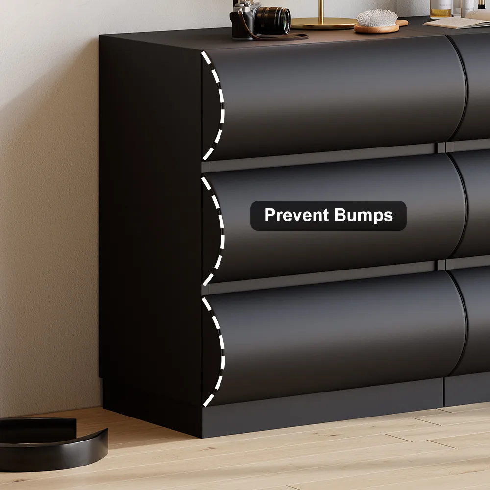 Humply Modern Black Leather 6 Drawer Dresser Chest with Storage Cabinet — image 10