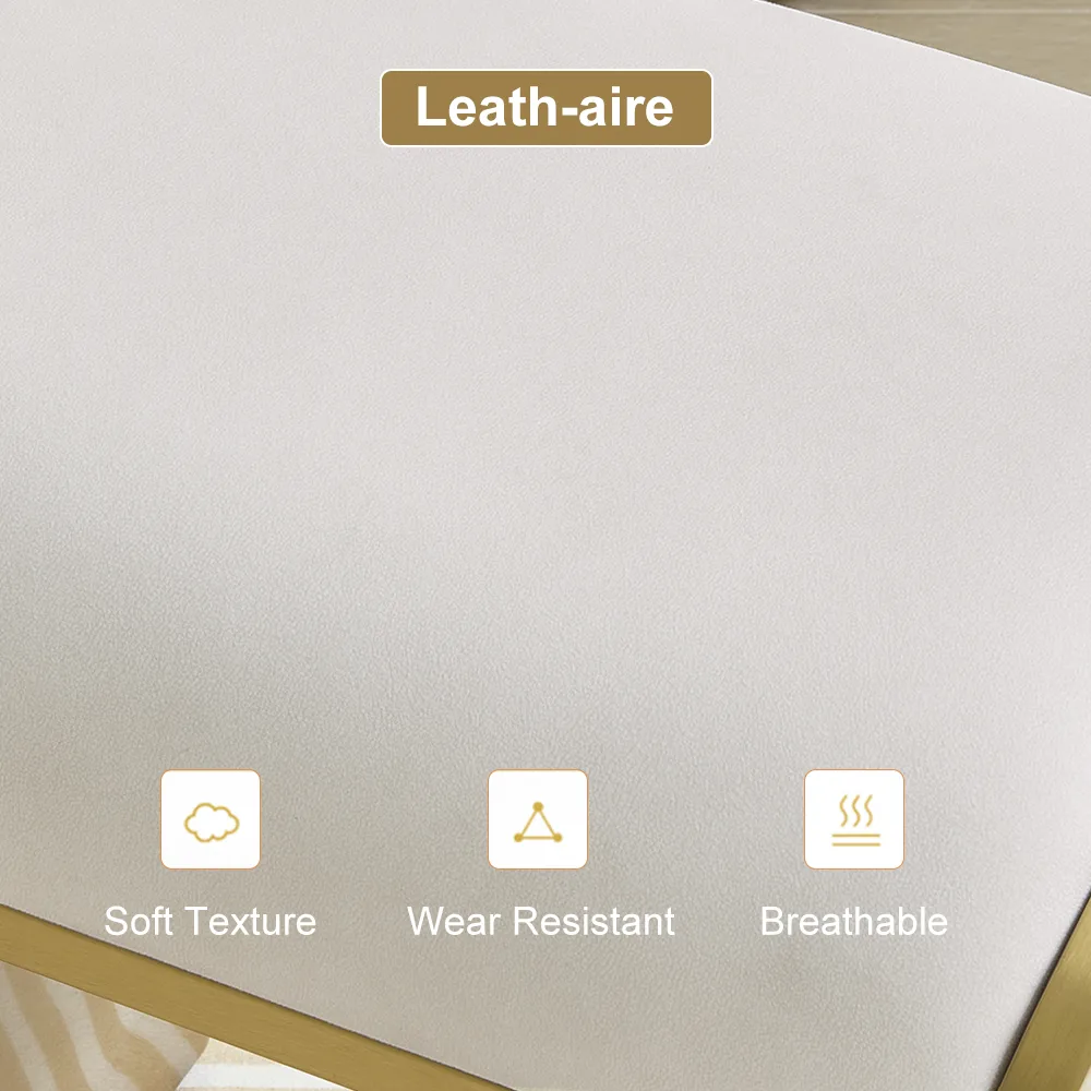 Modern Beige Backless Vanity Stool Leath-aire Upholstery & Gold Stainless Steel Frame — image 9