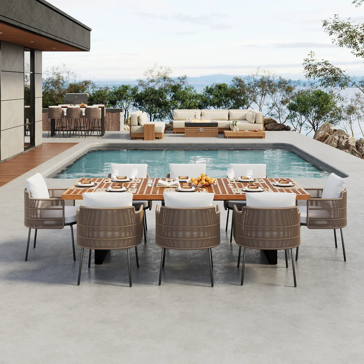 Grida Outdoor Teak & Aluminum Rectangular Dining Table, Seats 8 (94") — image 4