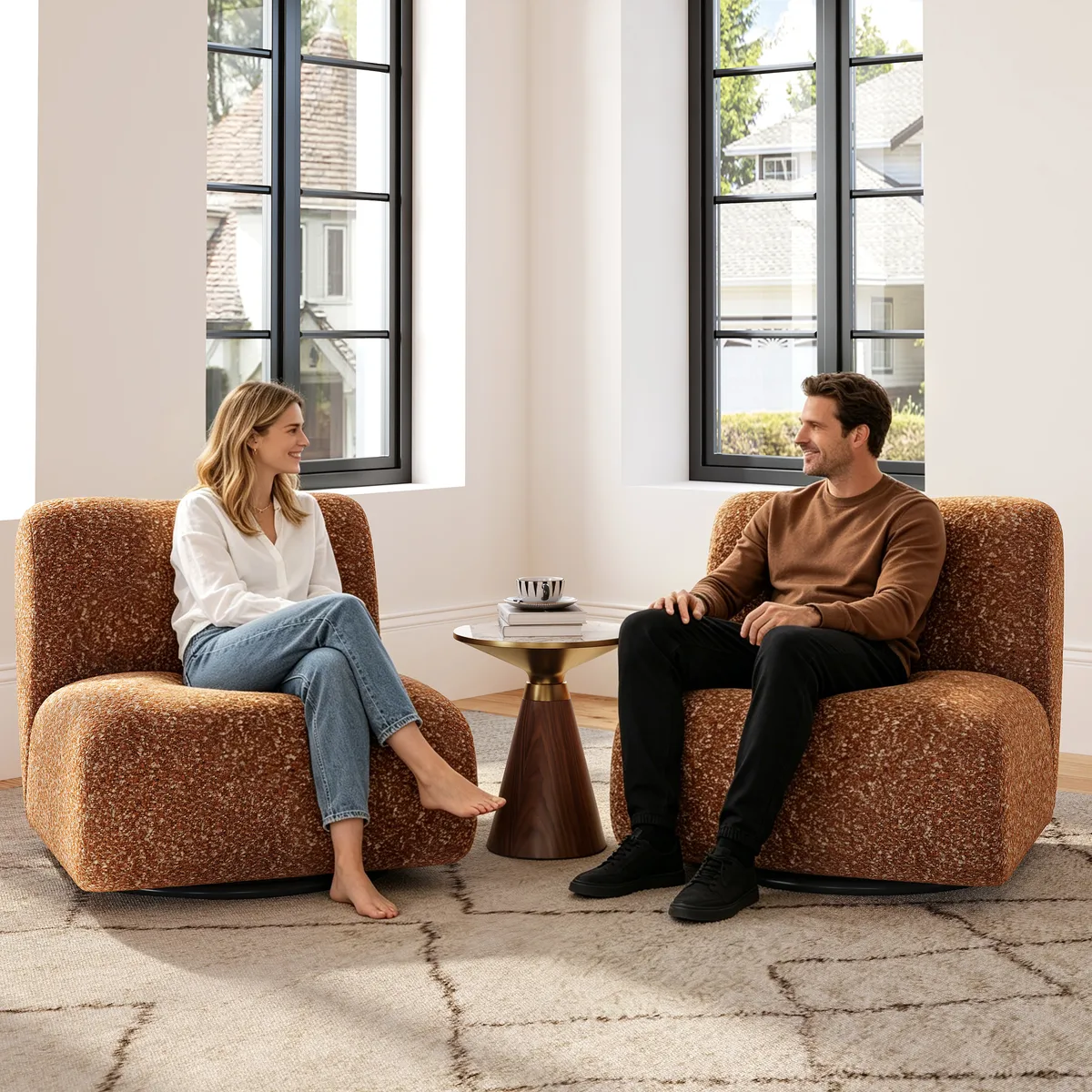 Modern 17" Performance Boucle Swivel Slipper Accent Chair — image 3