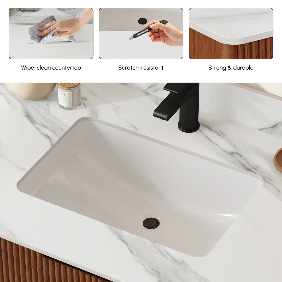 Lineva 36" Fluted Single Bathroom Vanity with Sink and Sintered Stone Top — image 6