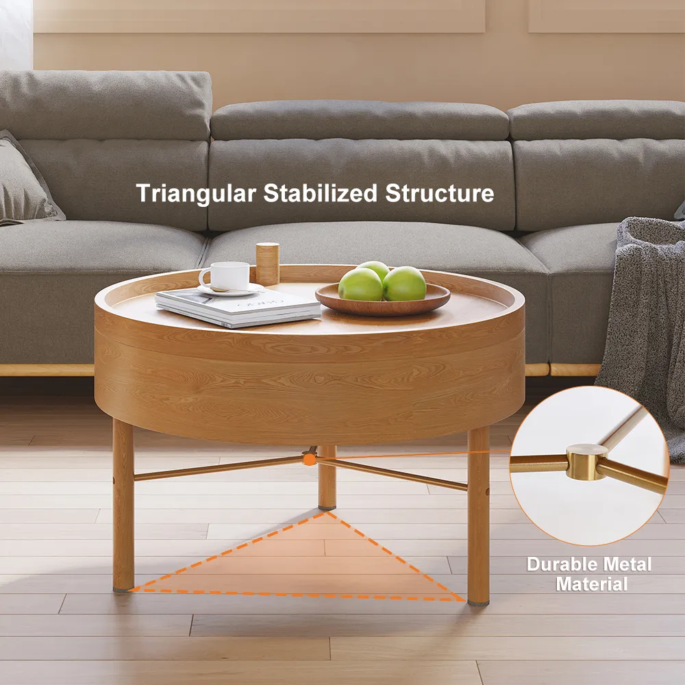 24" Round Rotating Tray Coffee Table with Storage & Metal Legs — image 7