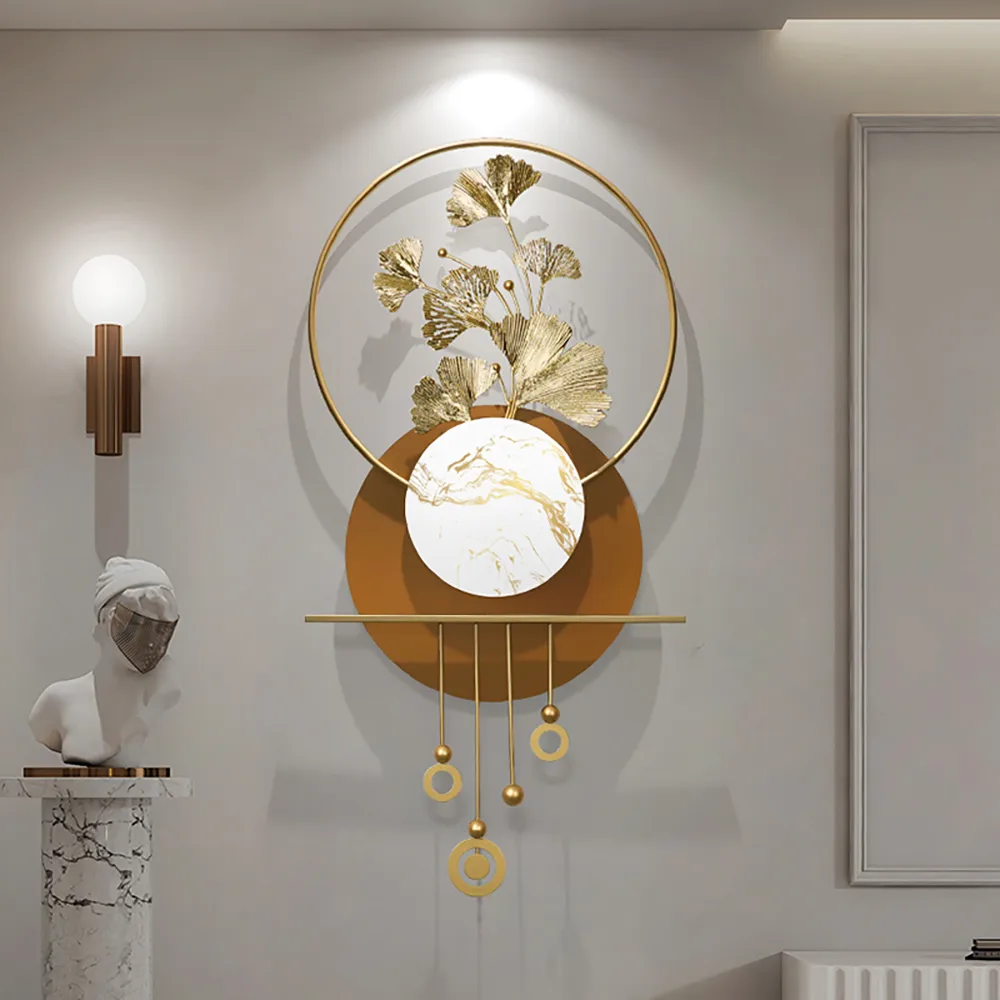 46.5" Modern Metal Wall Decor with Elegant Gold Ginkgo Leaf & Marble for Living Room — image 5