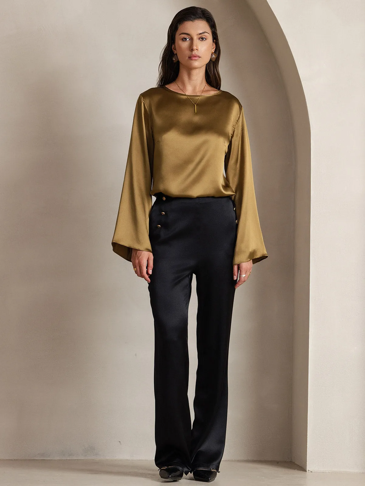 19Momme Silk Bell Sleeve Boat Neck Women's Top — image 4