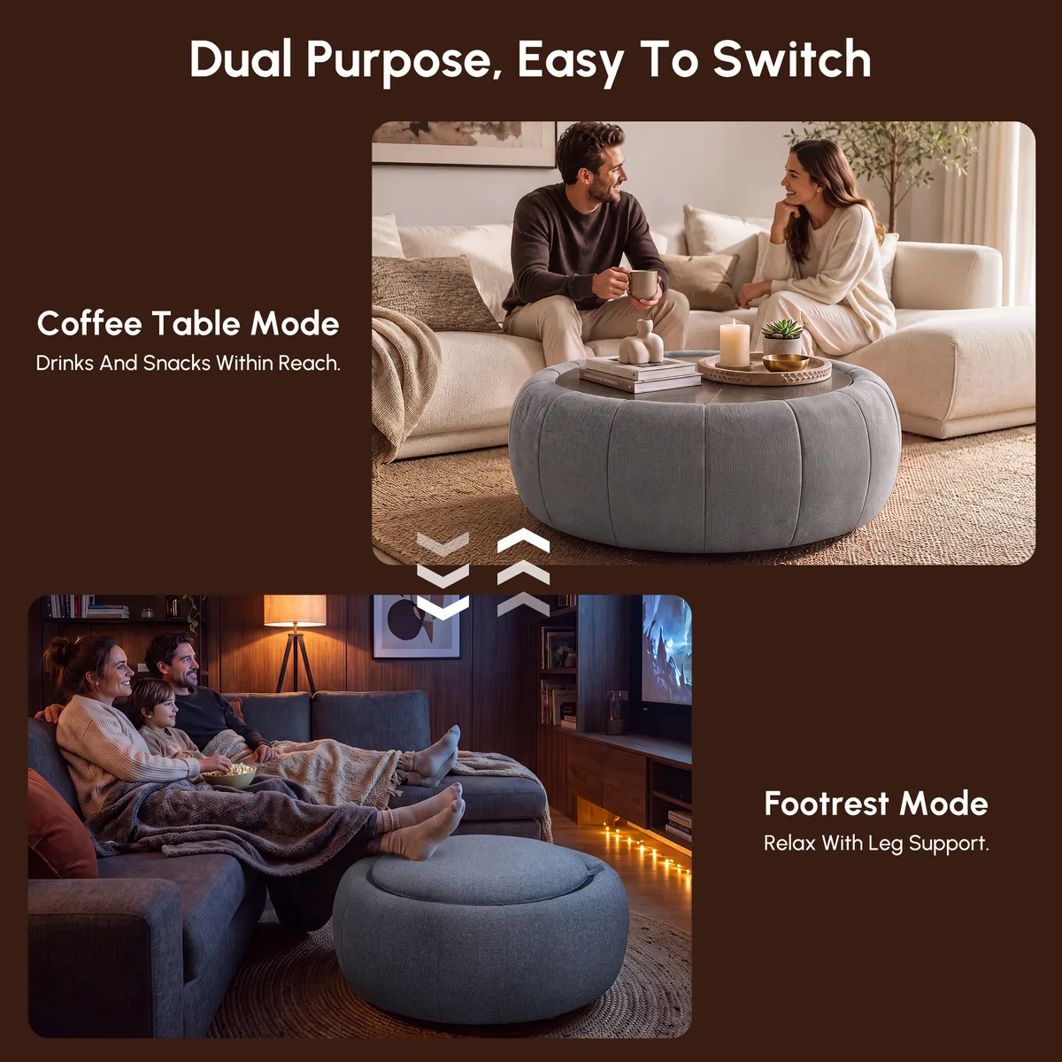Modern 39" Round Performance Leather Ottoman Coffee Table with Hidden Storage — image 7
