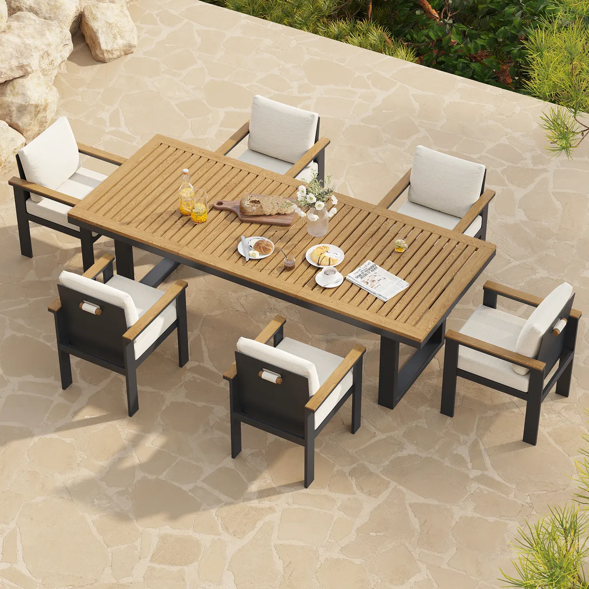 Tevara 5 Pieces Rectangle Wood & Aluminum Outdoor Patio Dining Set for 4 Person — image 24