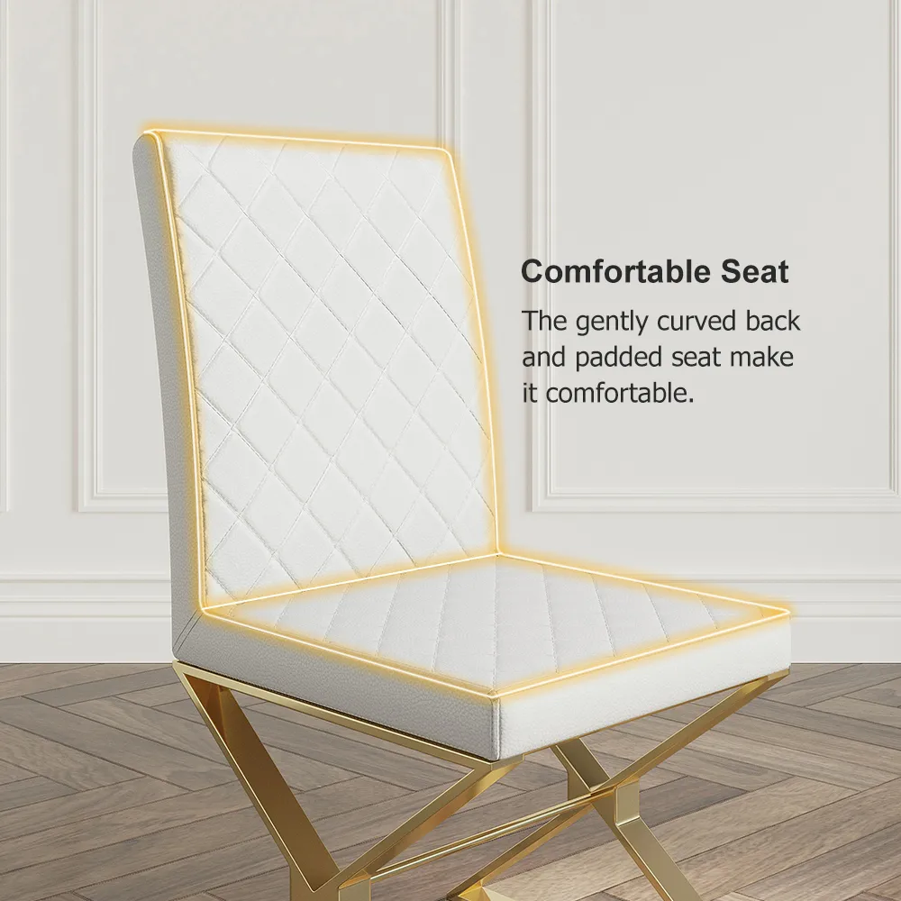Set of 2 Modern Dining Chairs PU Leather Upholstered White Dining Room Chair with Gold Legs — image 4