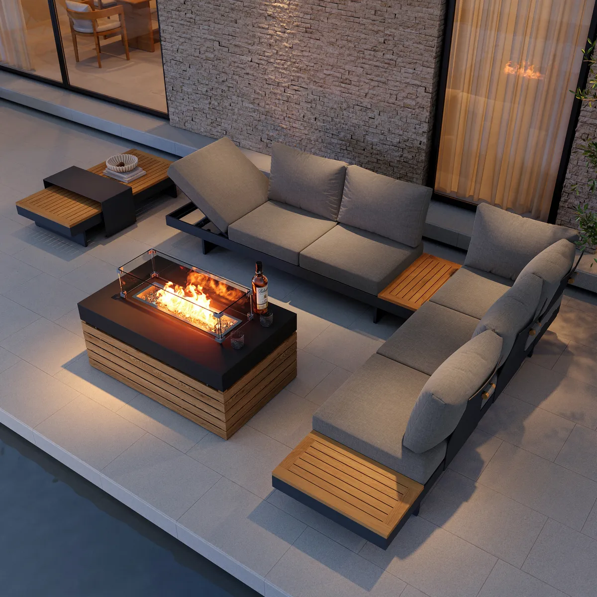 Tevara 39" Propane Gas Fire Pit Table with Glass Propane Gas Tank Cover Table — image 26