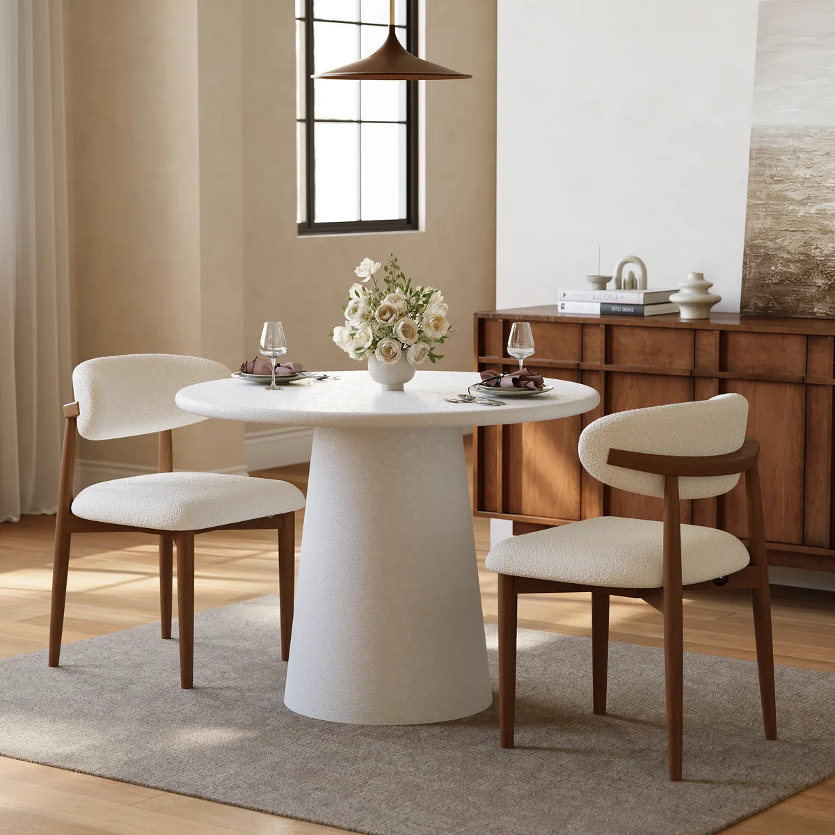 Modern 32" Round Fiberglass Dining Table with Sculptural Pedestal Base, Seats 2 — image 3