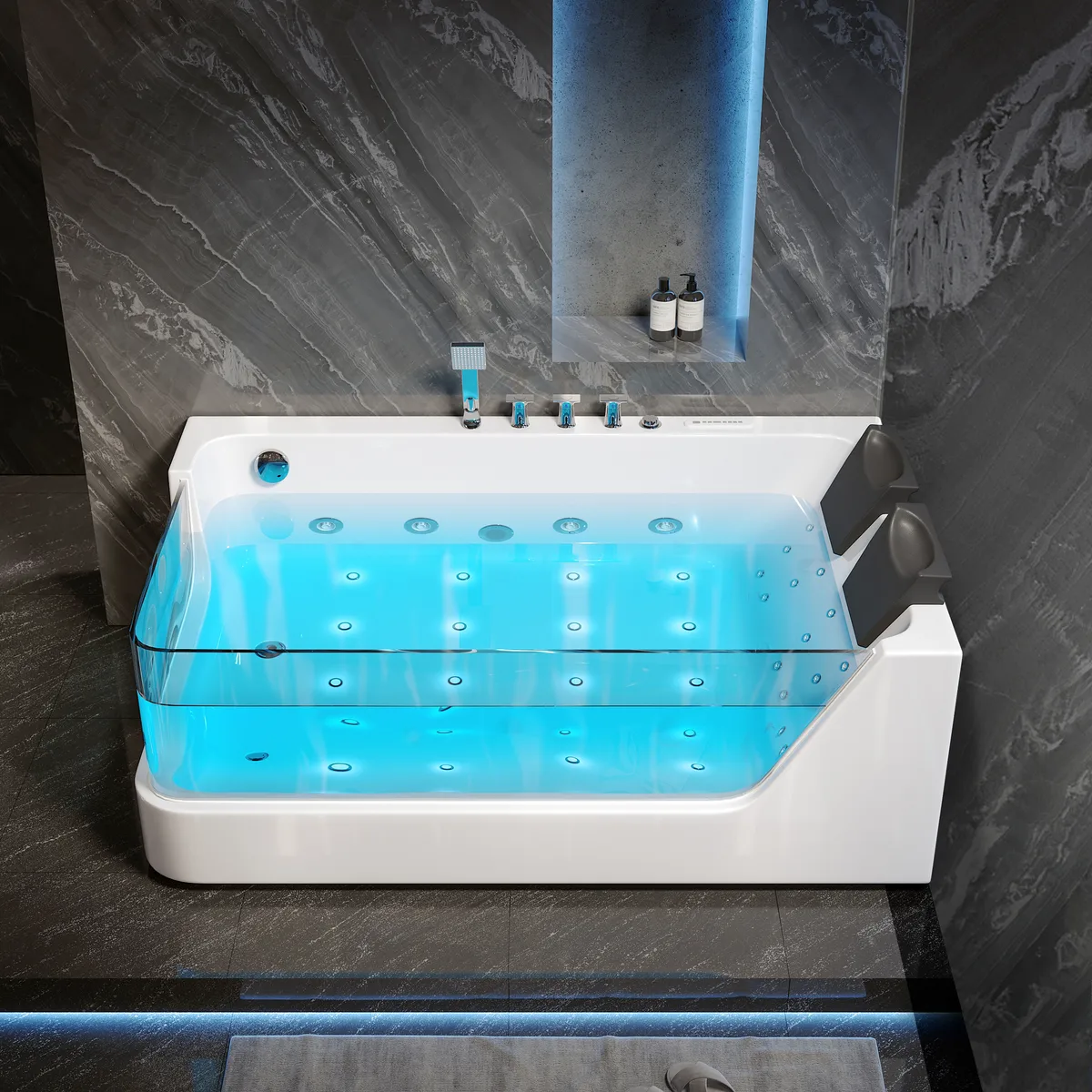 71" Double Whirlpool Bathtub with Thermostat Control & LED Lighting Jetted Hydrotherapy Massage Tub — image 2