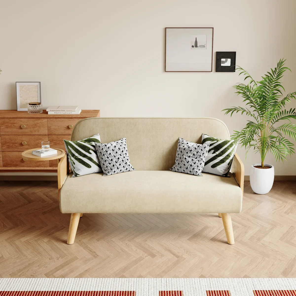 Futon Bed Twin Sleeper Sofa Convertible Chair Bed with Rattan Armrest — image 13