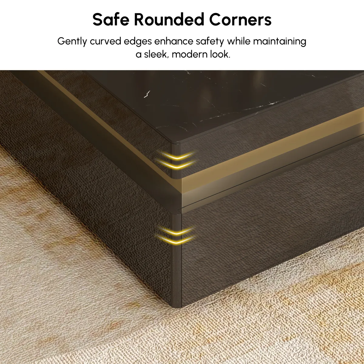 Trimied 43" Modern Black Square Storage Coffee Table Stone Top & 4 Wood Drawers — image 9