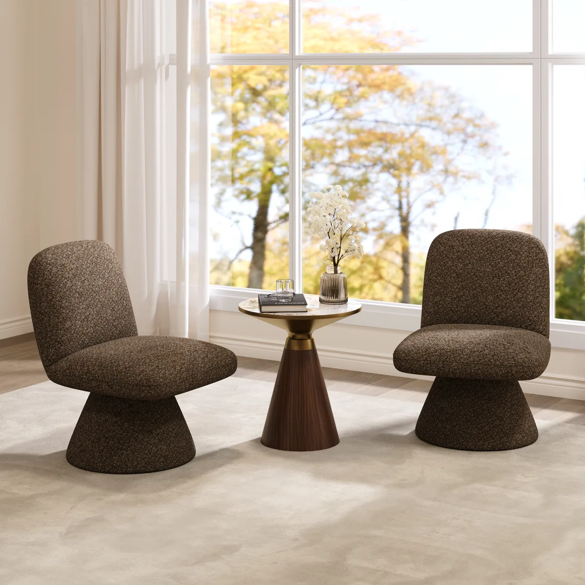 18" Modern Orange Boucle Swivel Accent Chair Sculptural L-Shaped Slipper Lounge Chair — image 24
