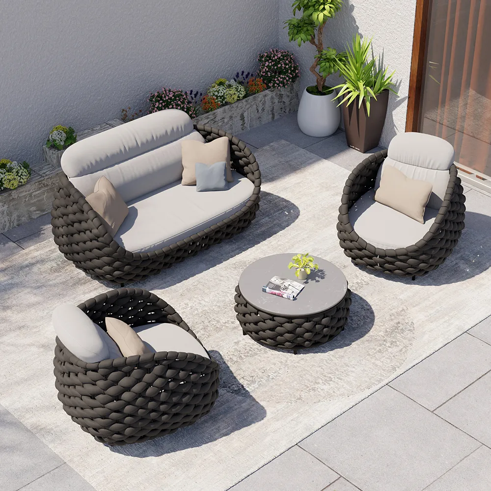 Cocaro 8-Piece Outdoor Rope Weave Sofa Set with Black Cover — image 22