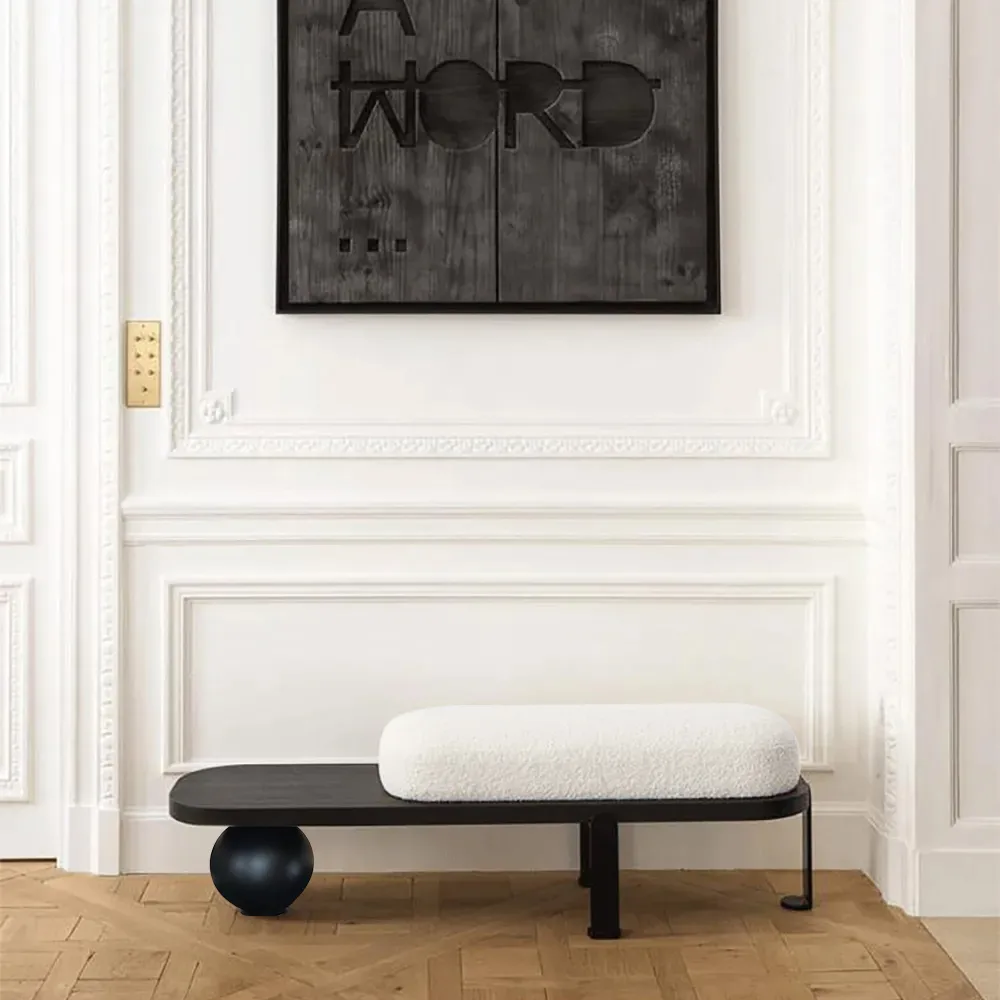 Ball design Entryway Bench Wooden Furniture with Abstract Metal Legsin White & Gold (47.2" Wide) — image 17