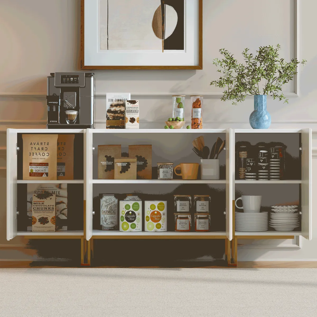 Grovyn 63" Buffet Sideboard Sintered Stone Top Black Fluted with Adjustable Shelves — image 5