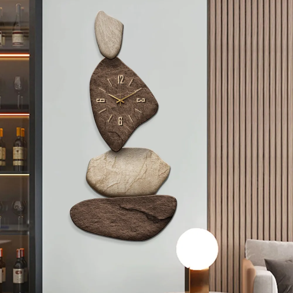 32" Large Stone Shape Japandi Wall Clock Unique Irregular Home Decor Art Living Room