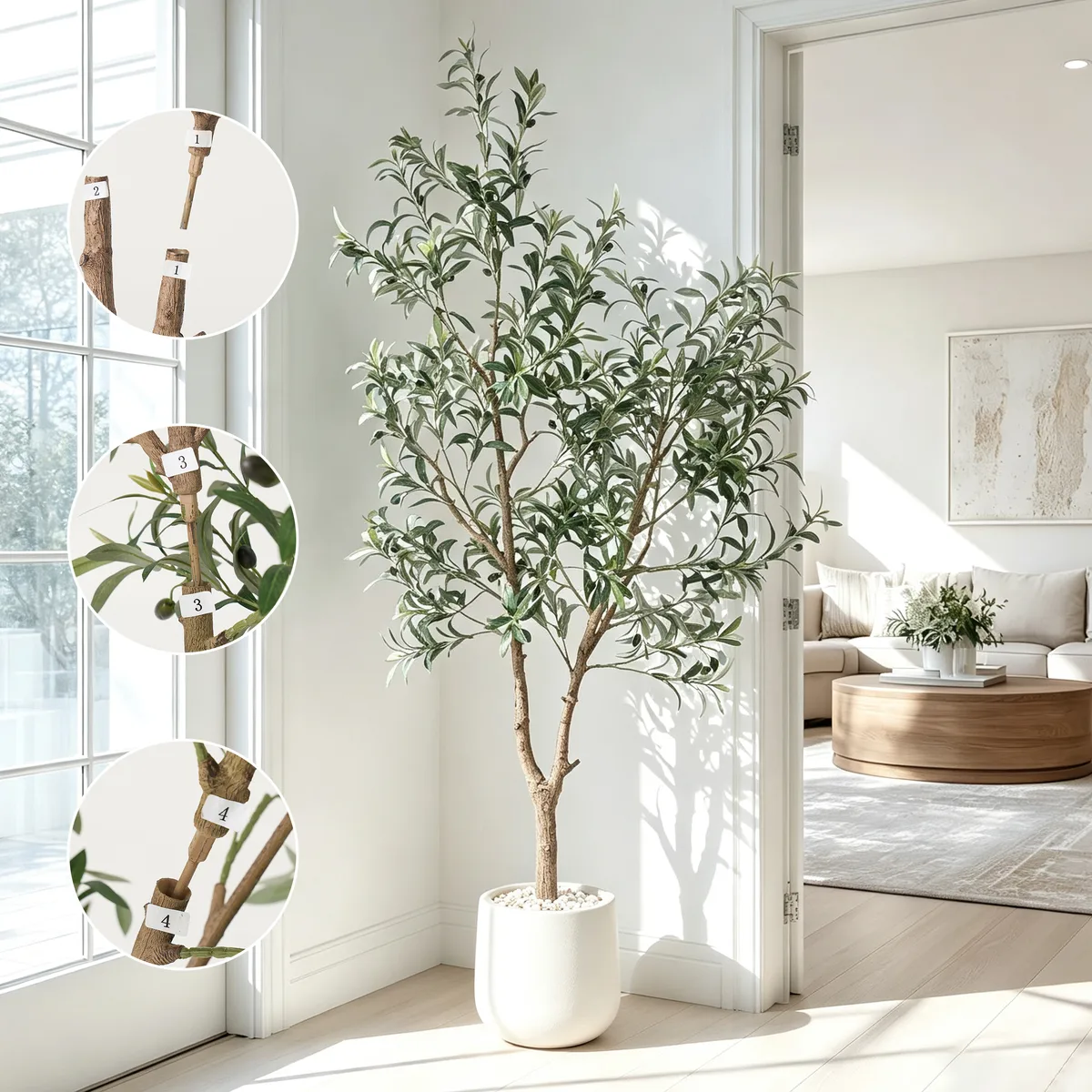 6 ft. Artificial Olive Tree with Planter and Decorative Pebbles — image 9