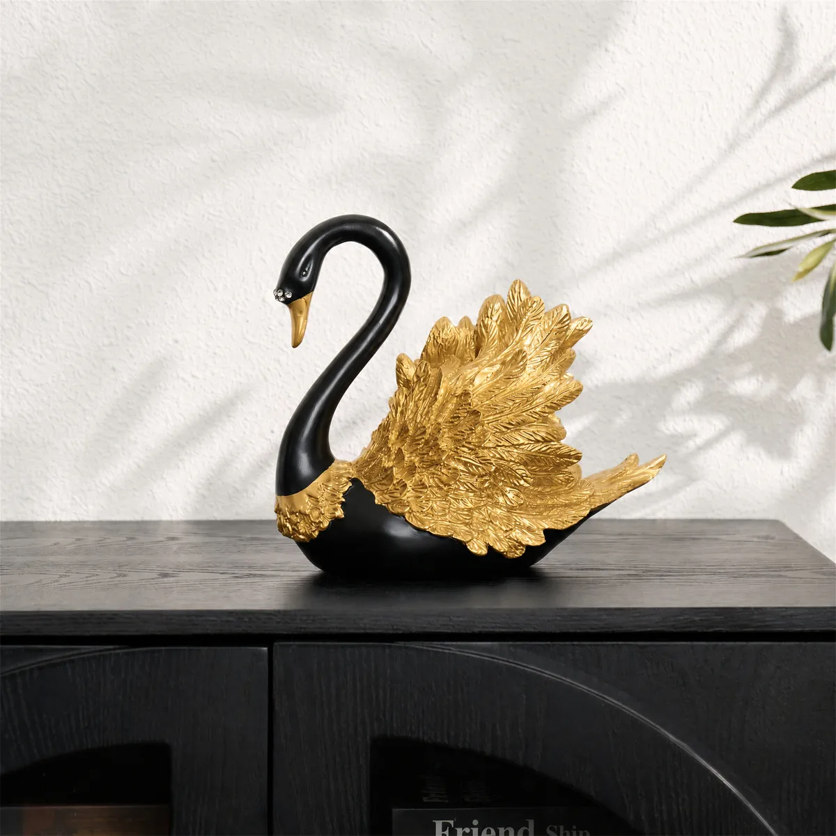 2-Piece Resin Swan Figurines, Black & Gold Decorative Storage Set — image 25