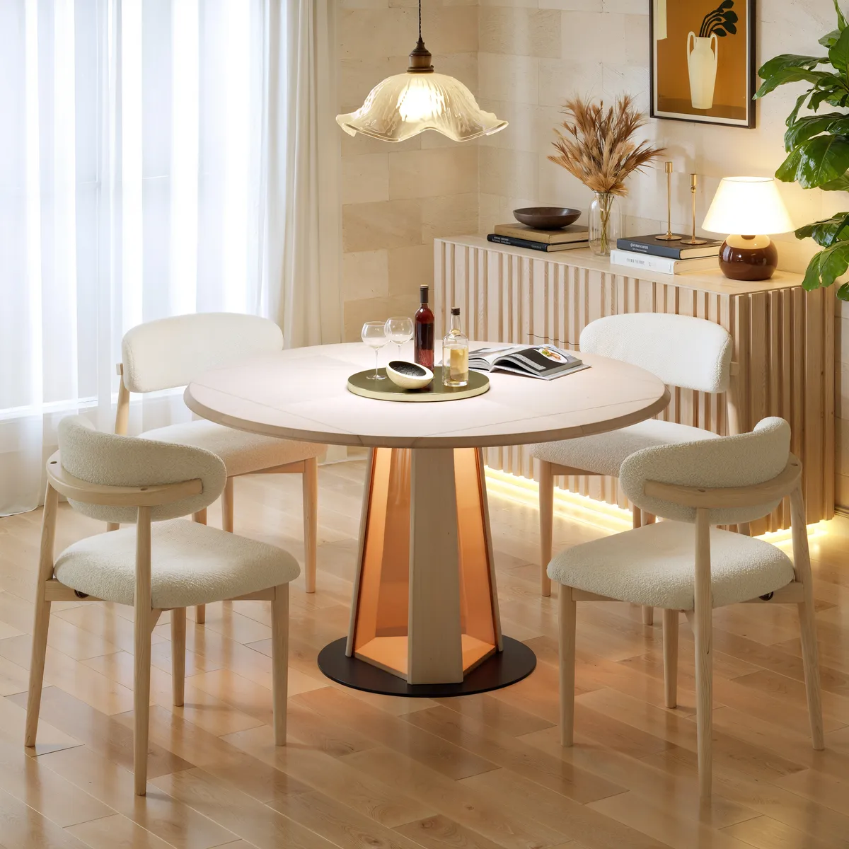 36"-47" Solid Wood Extendable Dining Table with Light — image 11