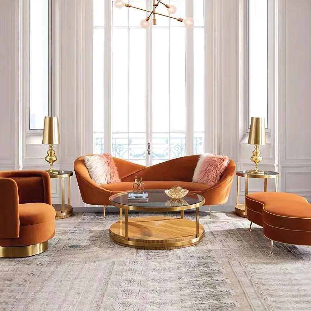 92.9" Modern Orange Velvet Upholstered Large 3-Seater Curved Sofa — image 13