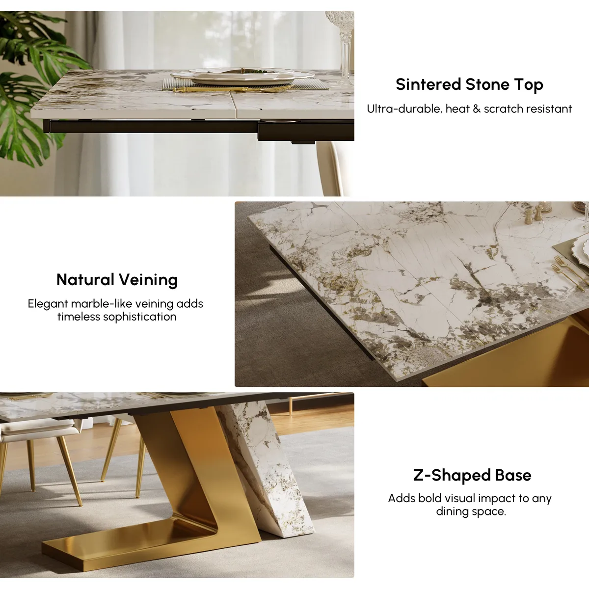 78.7-94.5" Modern Extendable Sintered Stone Dining Table Seats 6-10 People — image 7