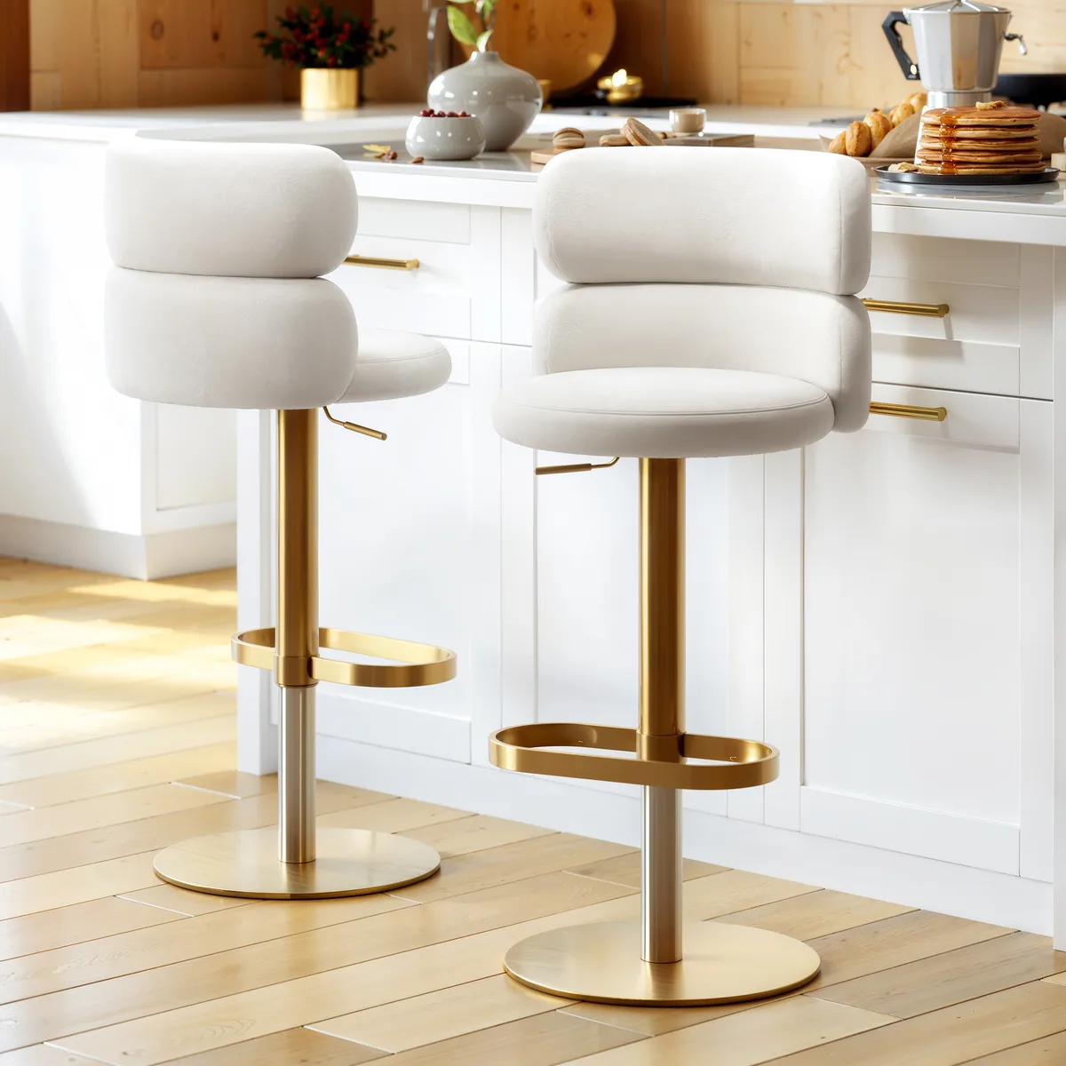 Modern Bar Stool Velvet Adjustable Height Swivel Black with Full Back Counter Stool — image 6