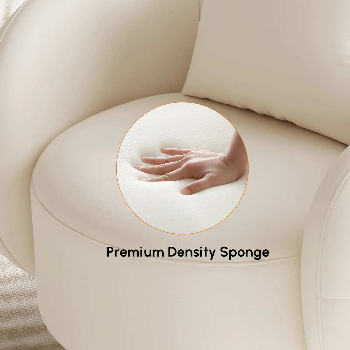 Swivel Barrel Accent Chair Faux Leather Armchair for Living Room in Warm White (35" Wide) — image 11