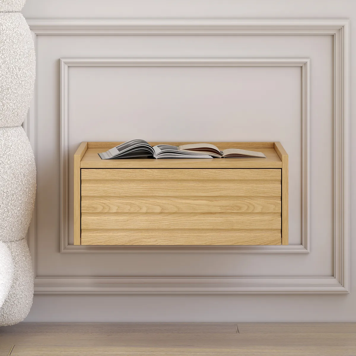 Wooden Floating Nightstand Modern Bedside Table with Charging Station — image 4