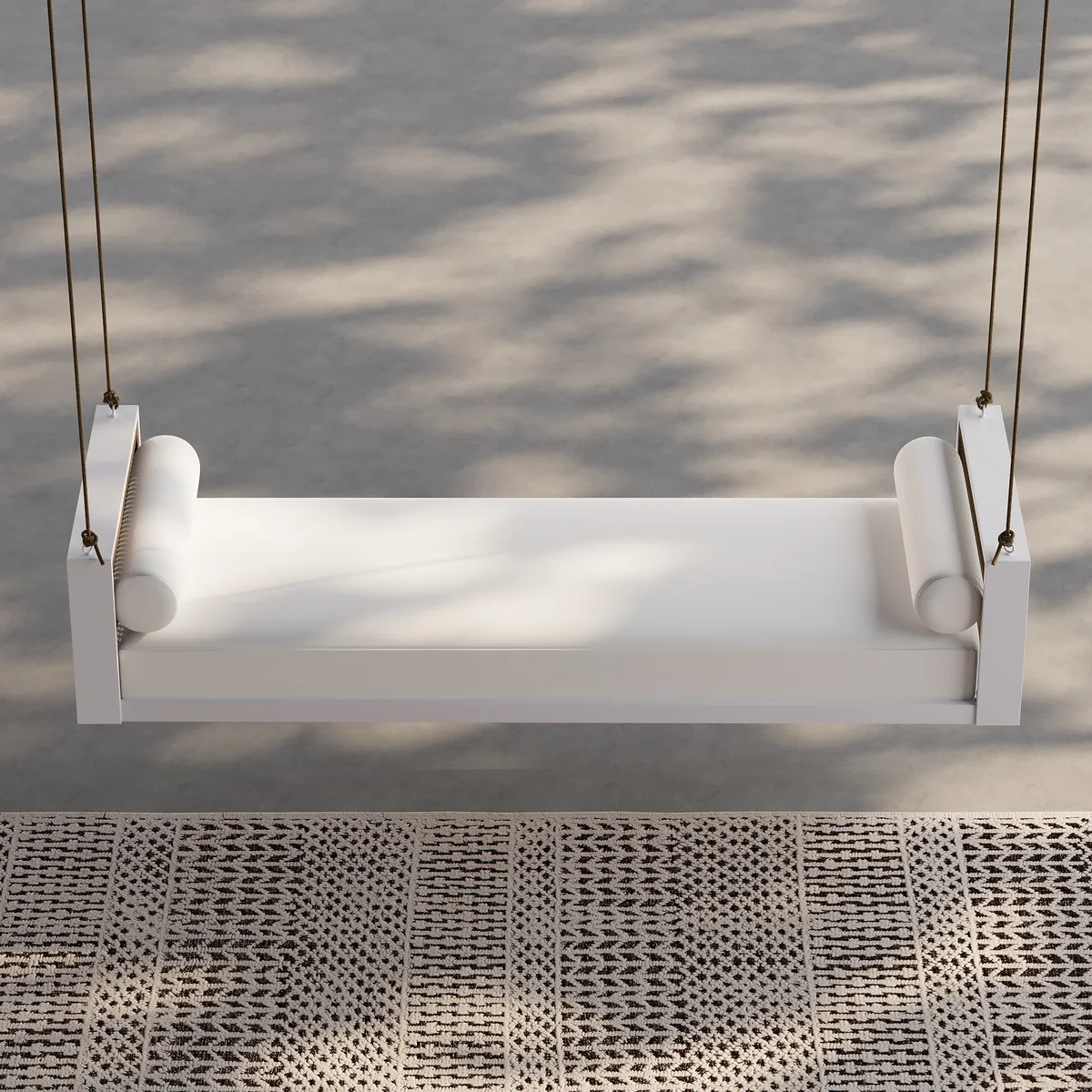 Patio Woven Rope Hanging Daybed Exterior Porch Swing Chair Sofa in Gray Cushion & Pillow Included — image 3