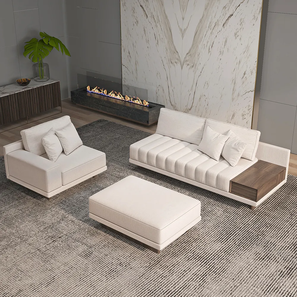 126" L-Shaped Off-White Modular Sectional Sofa with Ottoman for Living Room — image 3
