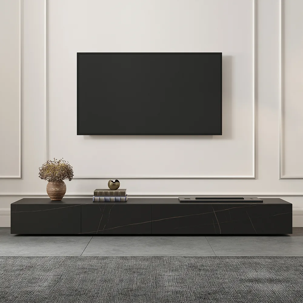 87" Black TV Stand Faux Marble with Storage for TVs Up — image 26