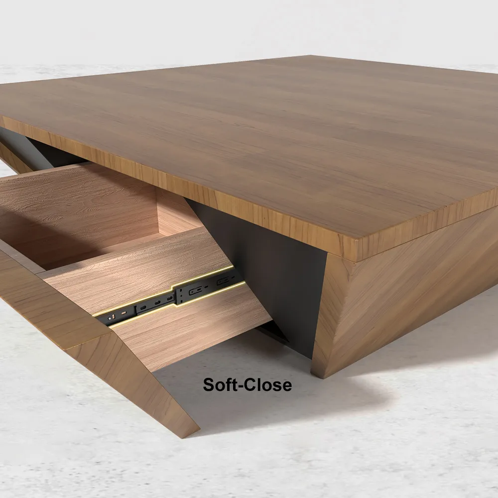 Modern Black Wood Coffee Table with Storage Square Drum with Drawer — image 17