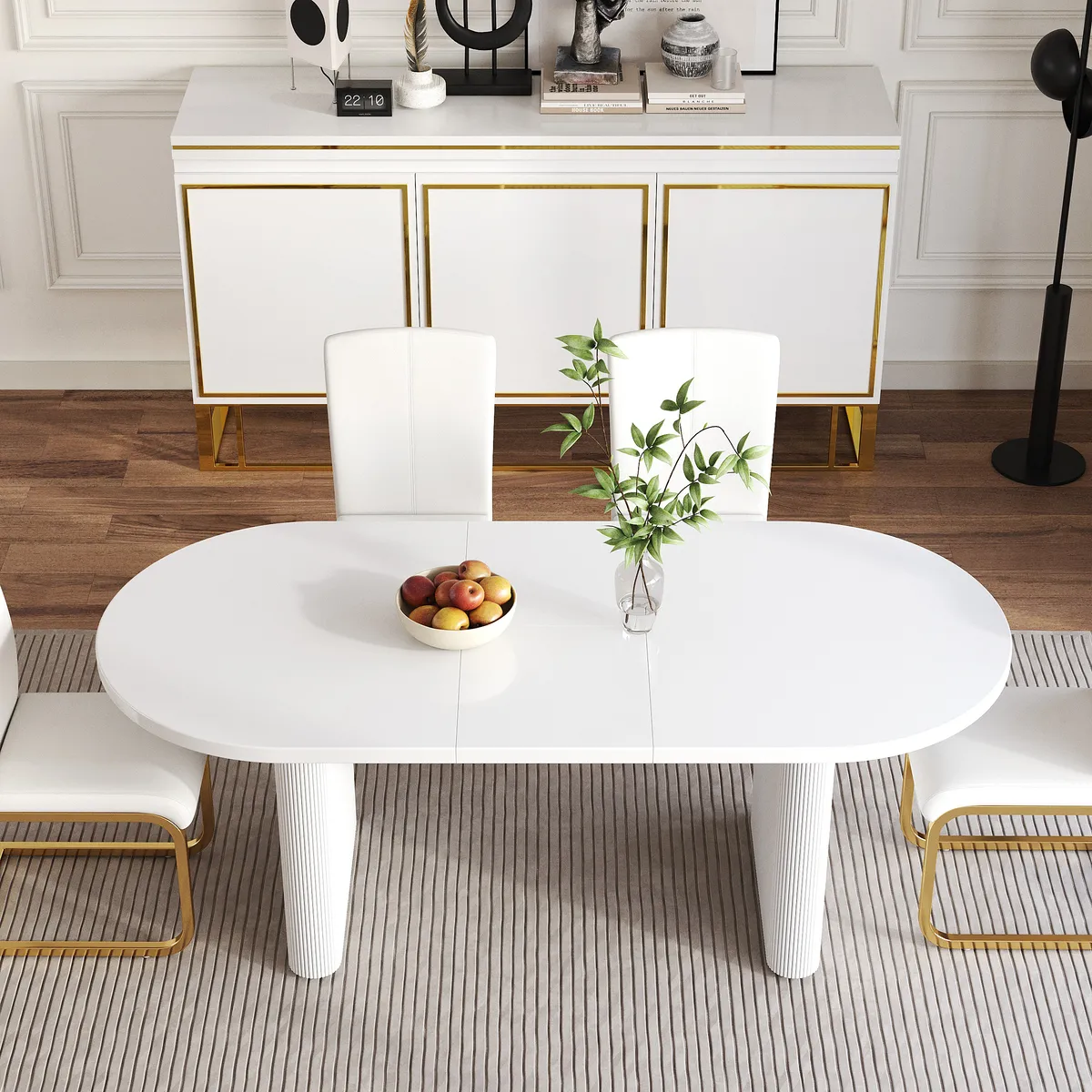 Japandi 79"-94" Oval Extendable Black Dining Table Butterfly Leaf 6-8 Seater — image 7