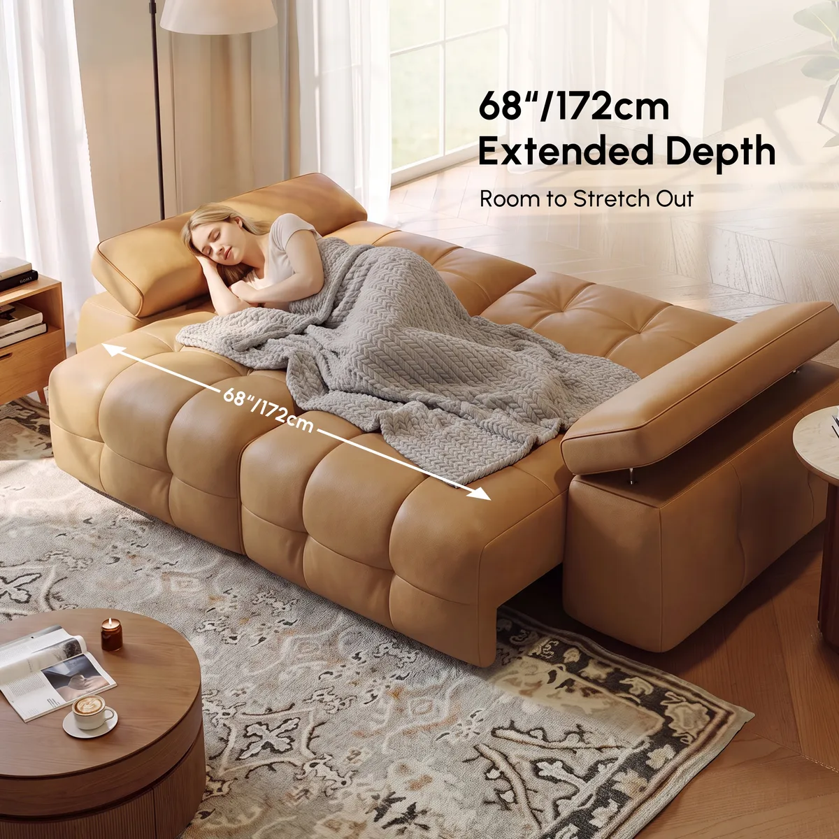 95" 2-Seater Genuine Leather Power Convertible Sleeper Sofa with Adjustable Armrests — image 18