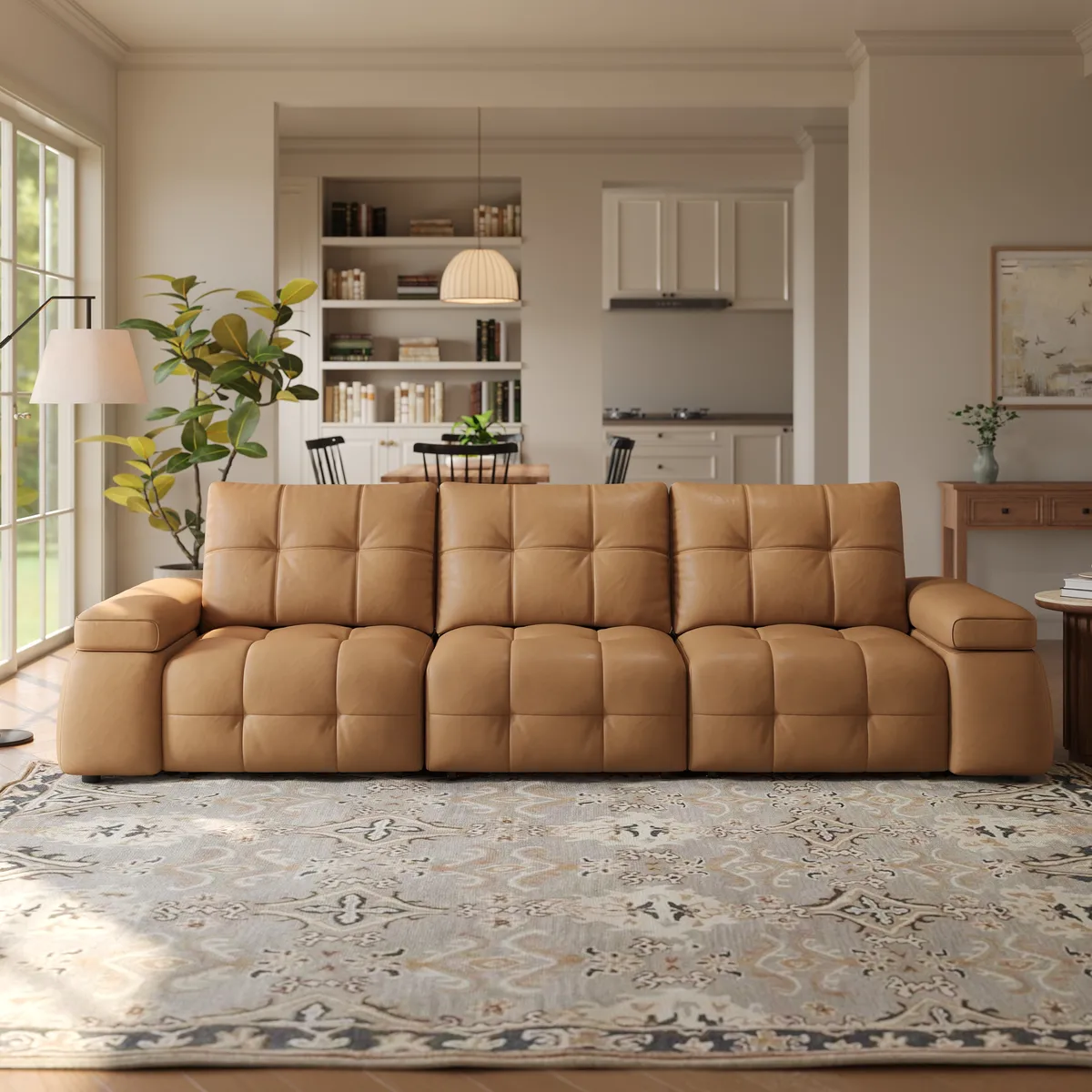 95" 2-Seater Genuine Leather Power Convertible Sleeper Sofa with Adjustable Armrests — image 3