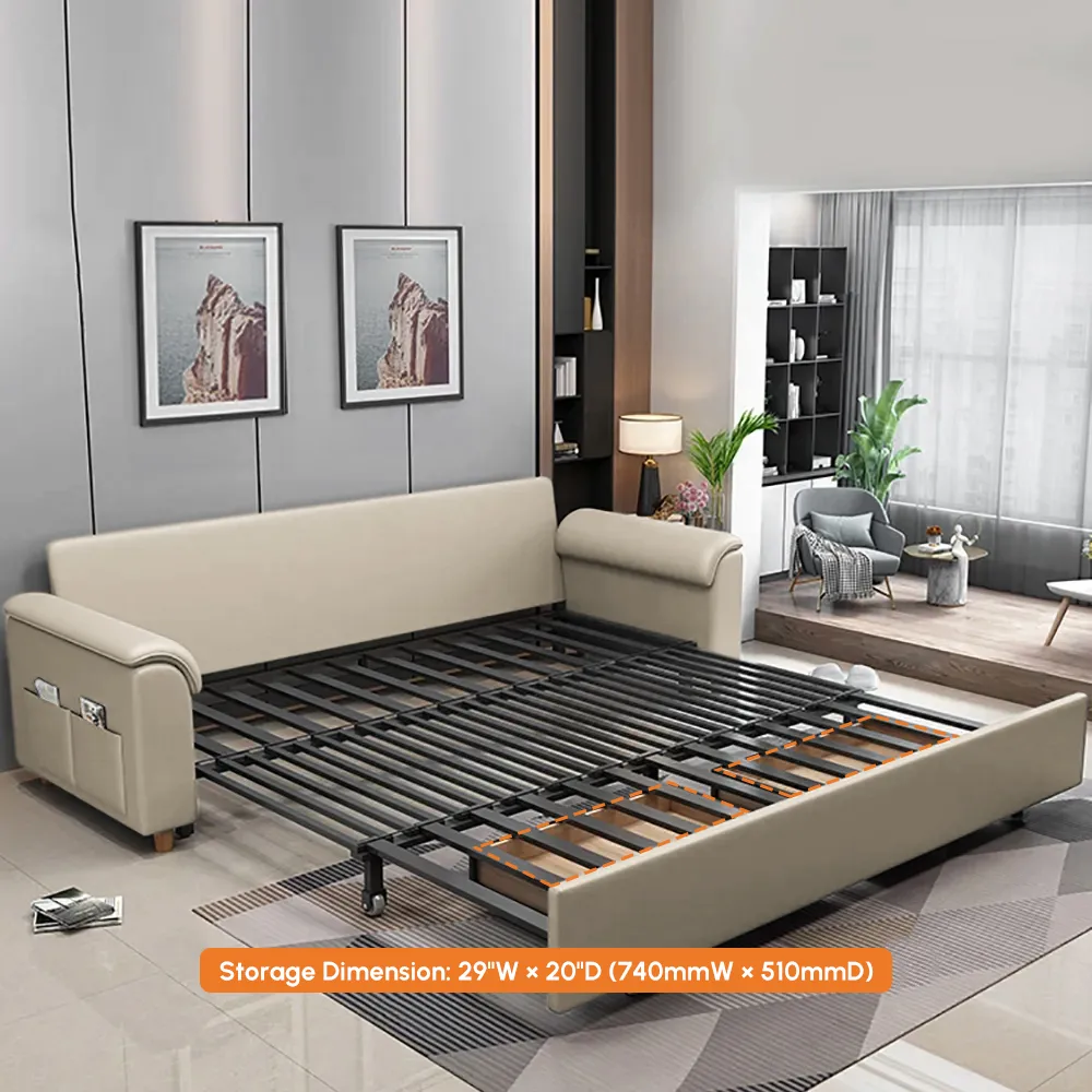 Leather Queen Size Sleeper Sofa with Trundle Pull Out Sofa Bed — image 25