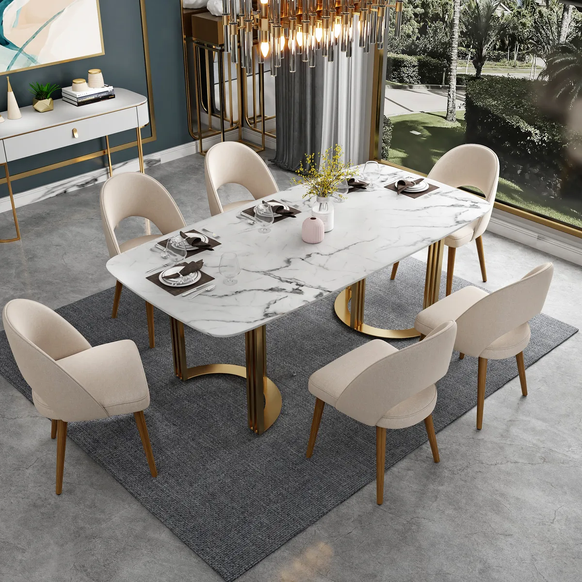 4-Pieces Modern Dining Chairs Cotton and Linen Upholstery — image 3