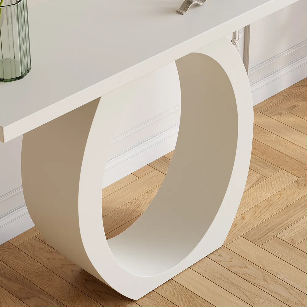 39.4" Modern Black Console Table with Circle Base Rectangular Entryway Table — image 15