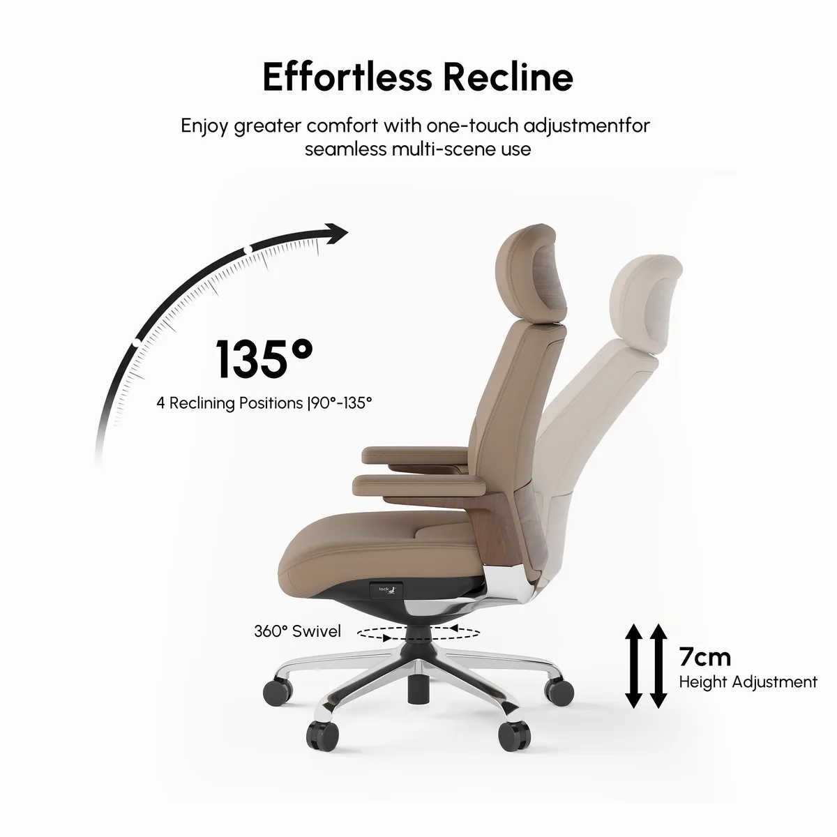 Black Genuine Leather Swivel Office Chair with Ergonomic Synchro-Tilt Recline System — image 26