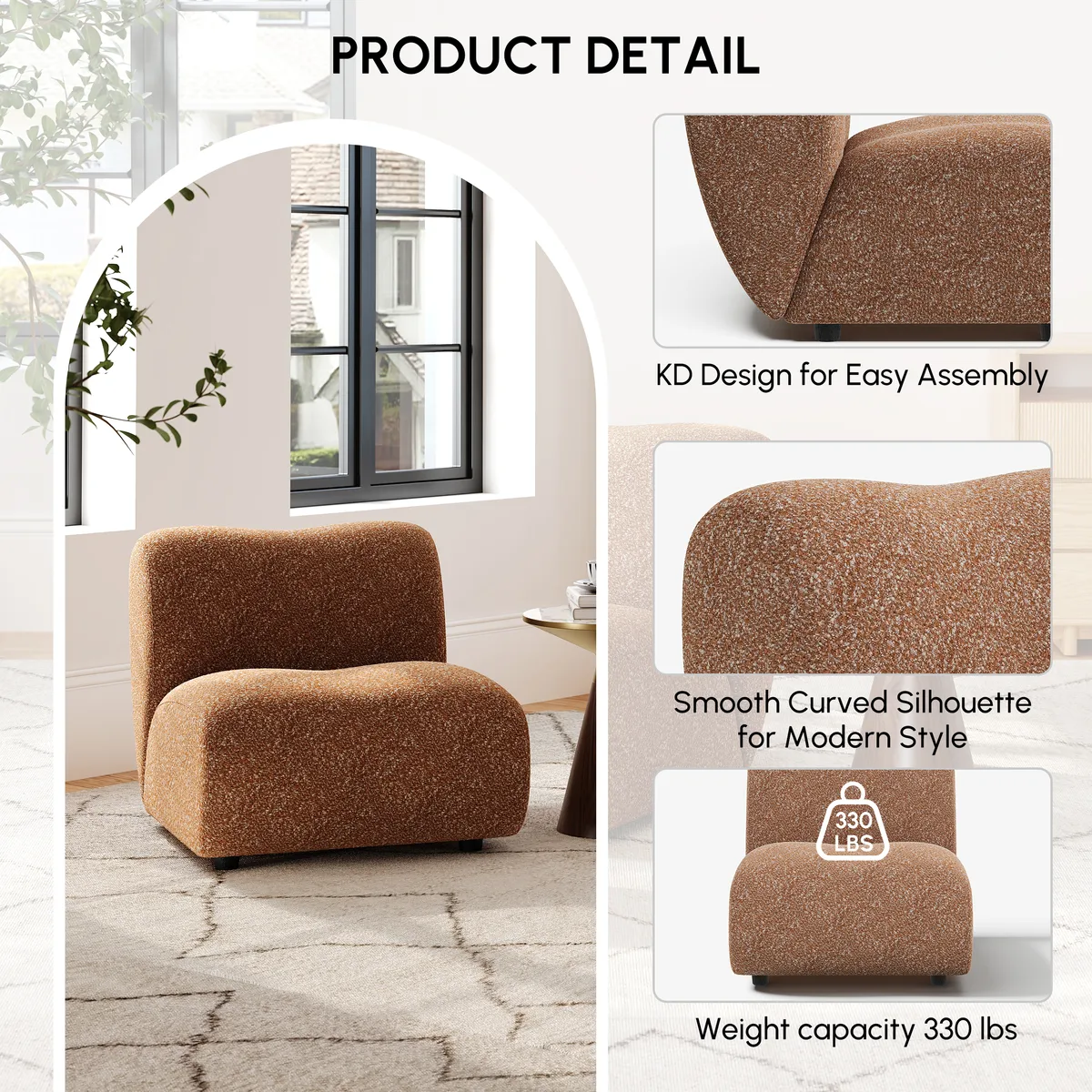 17" Performance Boucle Upholstered Curved Slipper Accent Chair — image 9